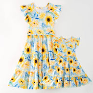 Mommy And Me Mother's Day Yellow Sunflower Print Dress