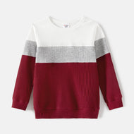 Family Matching Color-Block Tops and Flutter Dresses Sets: Burgundy