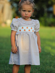 Halloween & Thanksgiving Pumpkin Embroidery Smock Plaid Girls Dress: 6