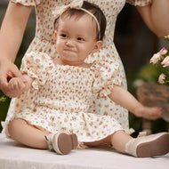 Mom & Me Ditsy Shirred Bodice Tiered Ruffle Trim Dress