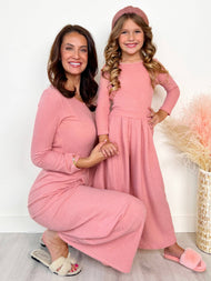 Mommy and Me Chic Pink Waffle Knit Pant Set: Pink