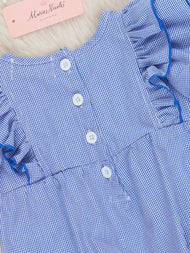 Blue Stripe Cotton Embroidered Football Ruffle Bubble