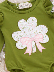 Bow Blessings Shamrock Embroidered Romper