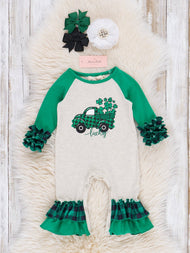 Lucky Clover Truck Raglan Ruffle Romper - Restocked!