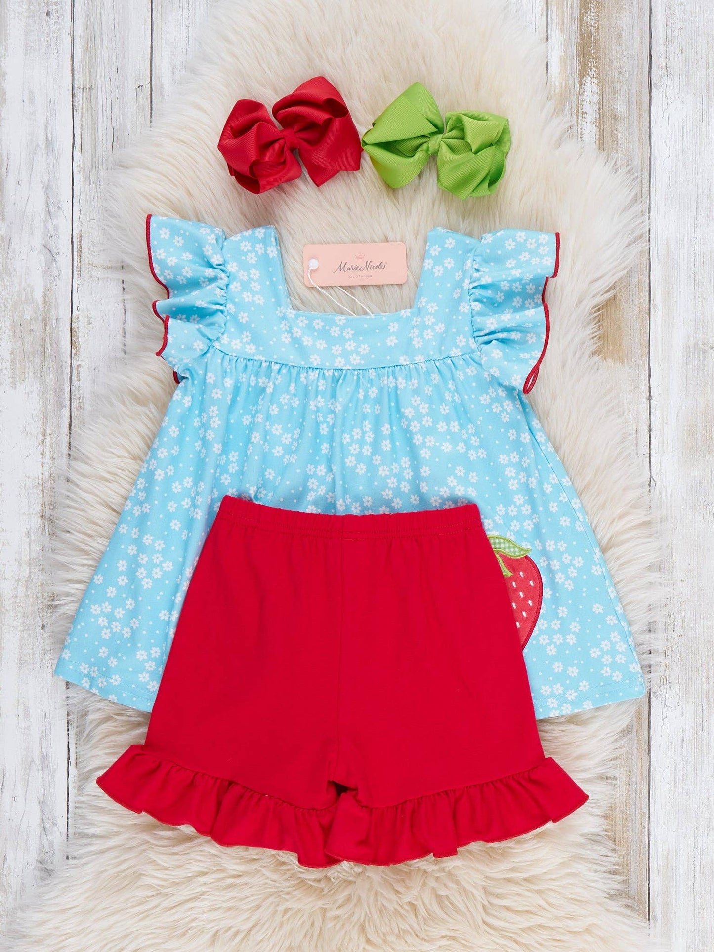 Sweet Strawberry Sky Embroidered Ruffle Outfit