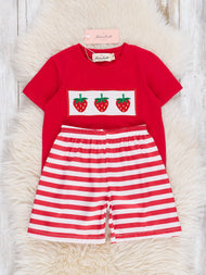 Striped Strawberry Smocked Outfit