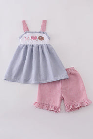 Pink baseball embroidery smocked set