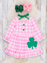 Shamrock Princess Plaid Embroidered Ruffle Dress