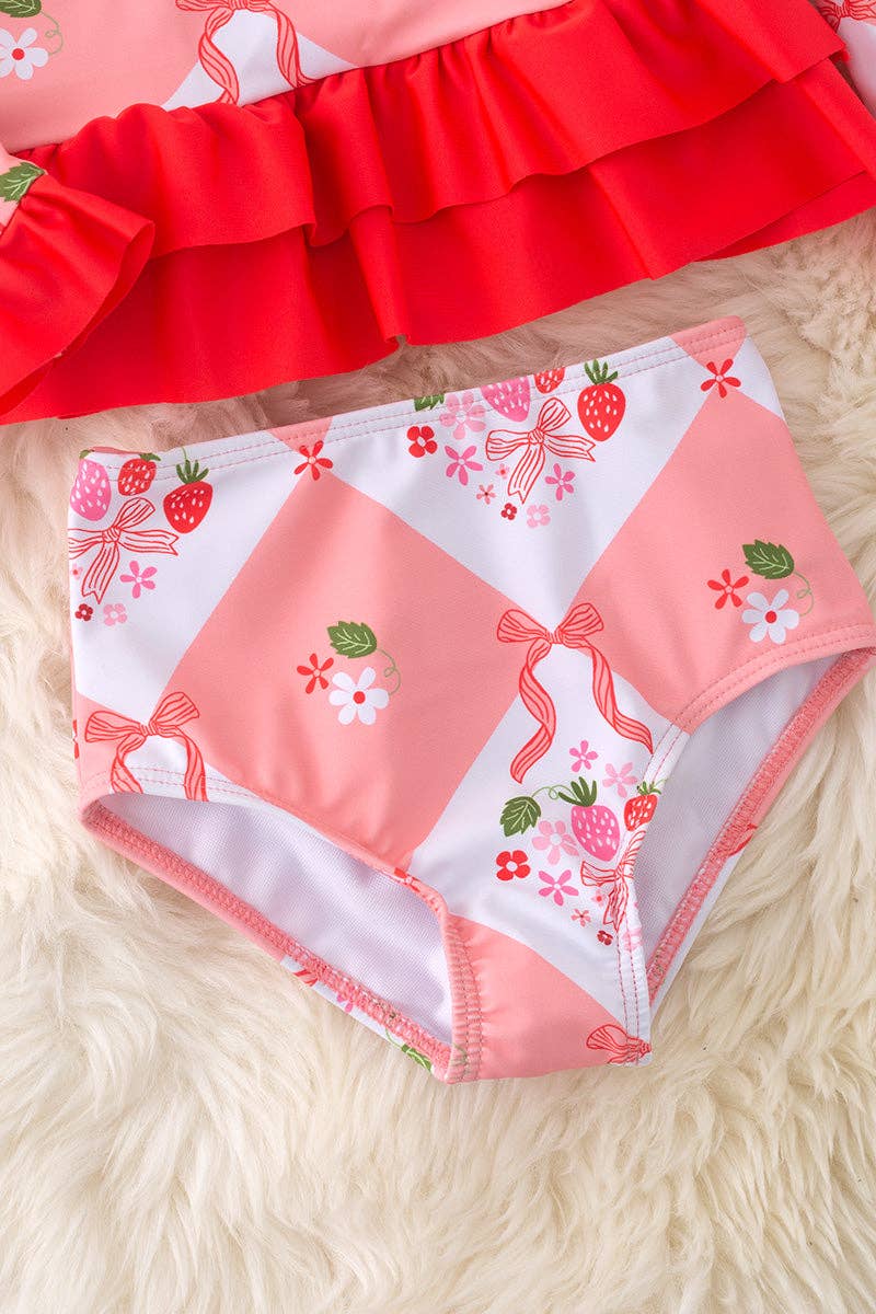 Sweet strawberry & bow printed swim set