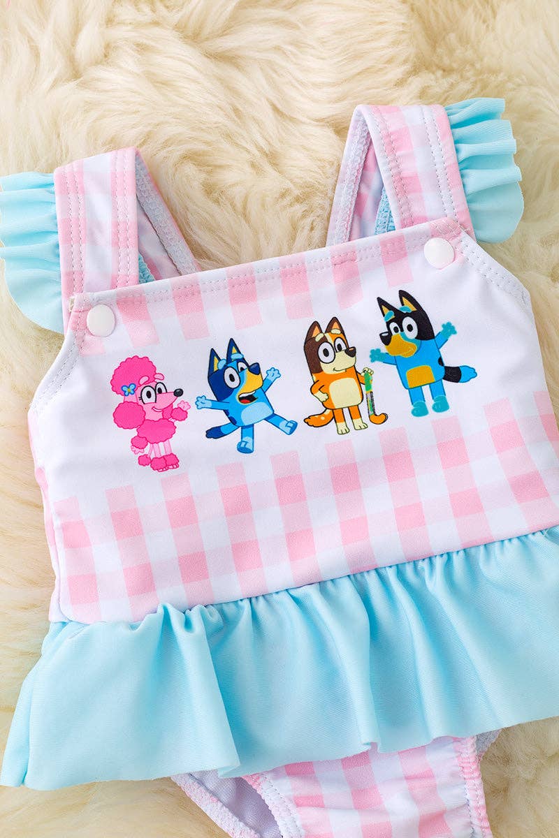 Super Cute gingham/character printed baby swimsuit.