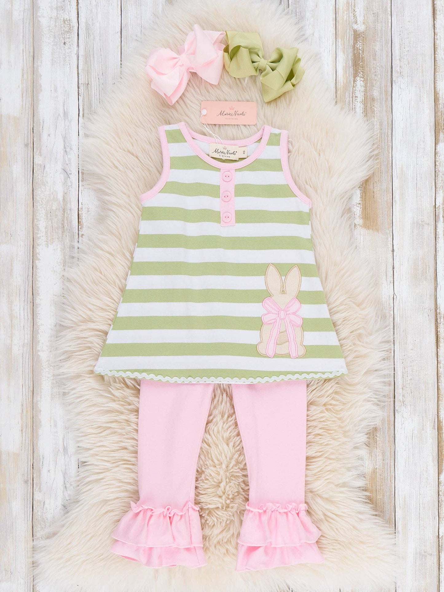 Ribbon Warren Stripe Embroidered Cotton Outfit