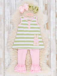 Ribbon Warren Stripe Embroidered Cotton Outfit