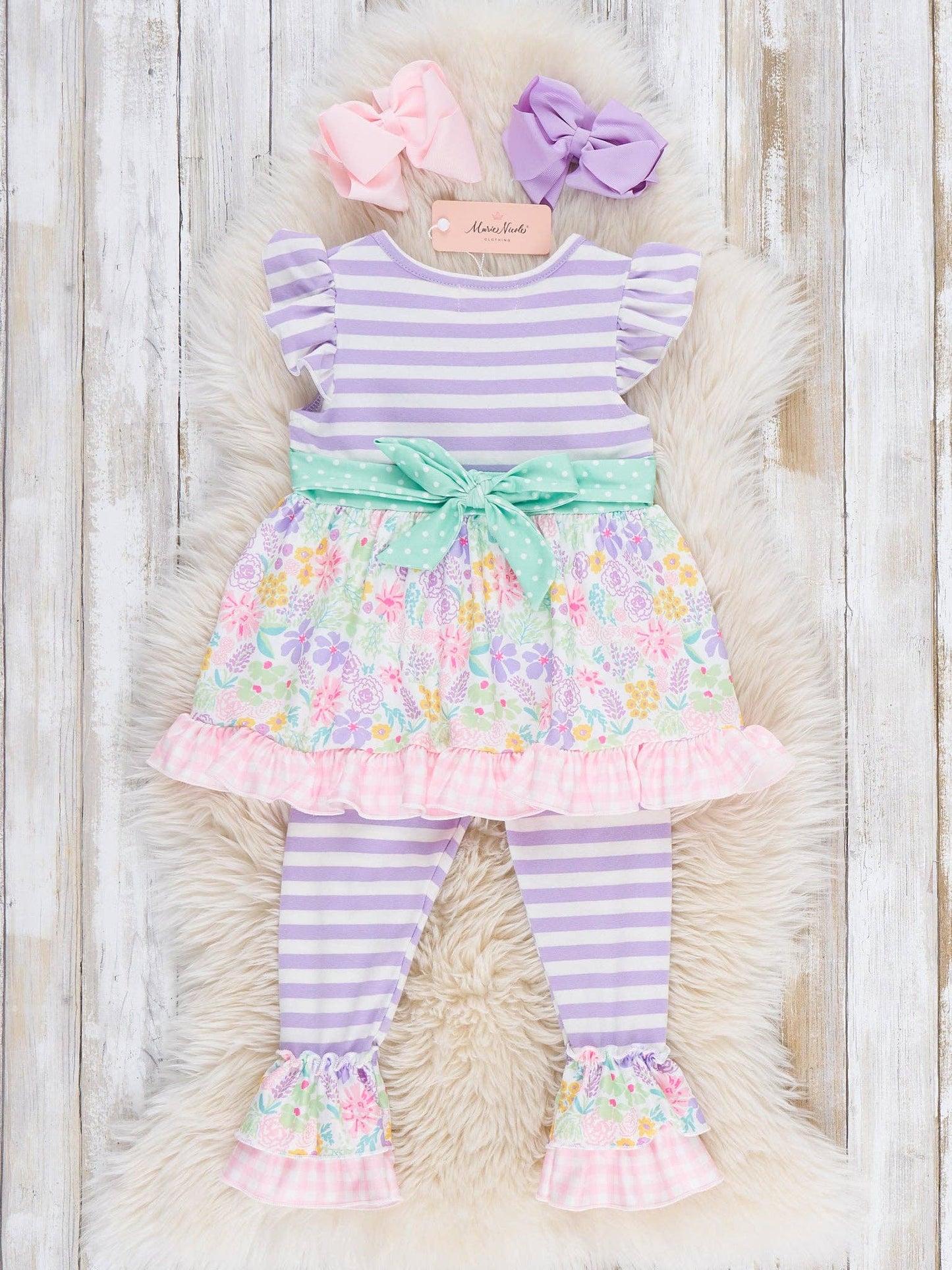 Springtime Petals & Stripes Ruffle Outfit