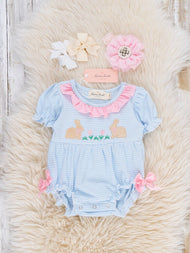 Picnic Hop Embroidered Cotton Ruffle Bubble Romper