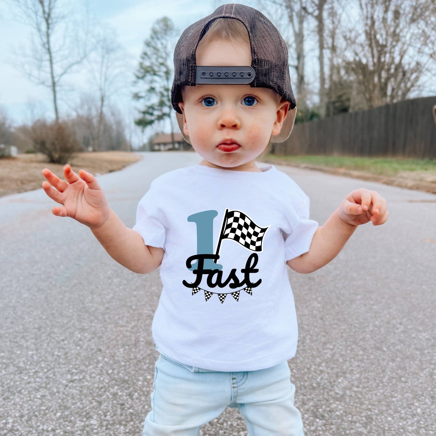 Kids Birthday Tees - Fast 1 Check Flag
