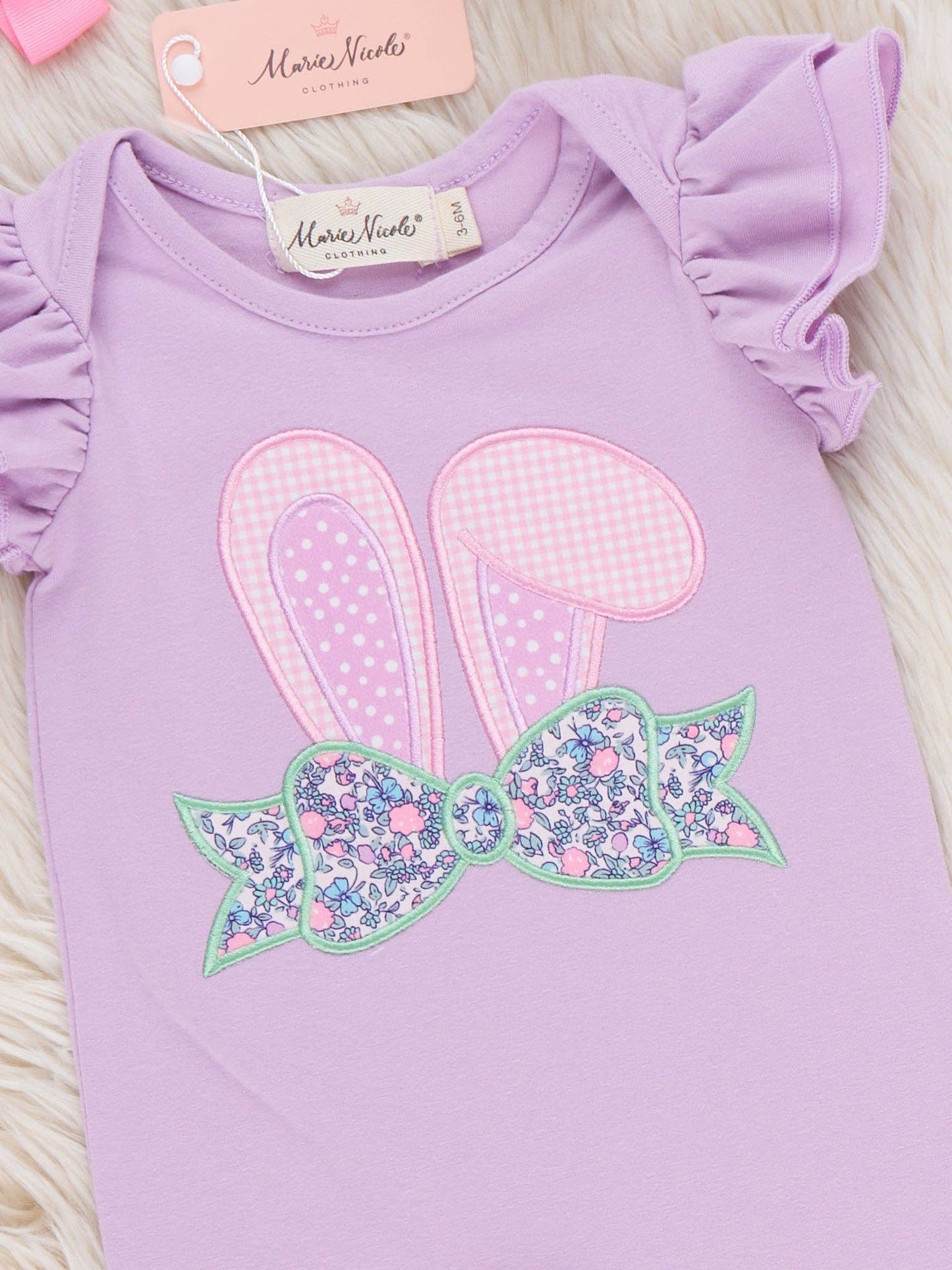 Floral Bunny Ears Embroidered Ruffle Romper