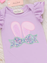 Floral Bunny Ears Embroidered Ruffle Romper