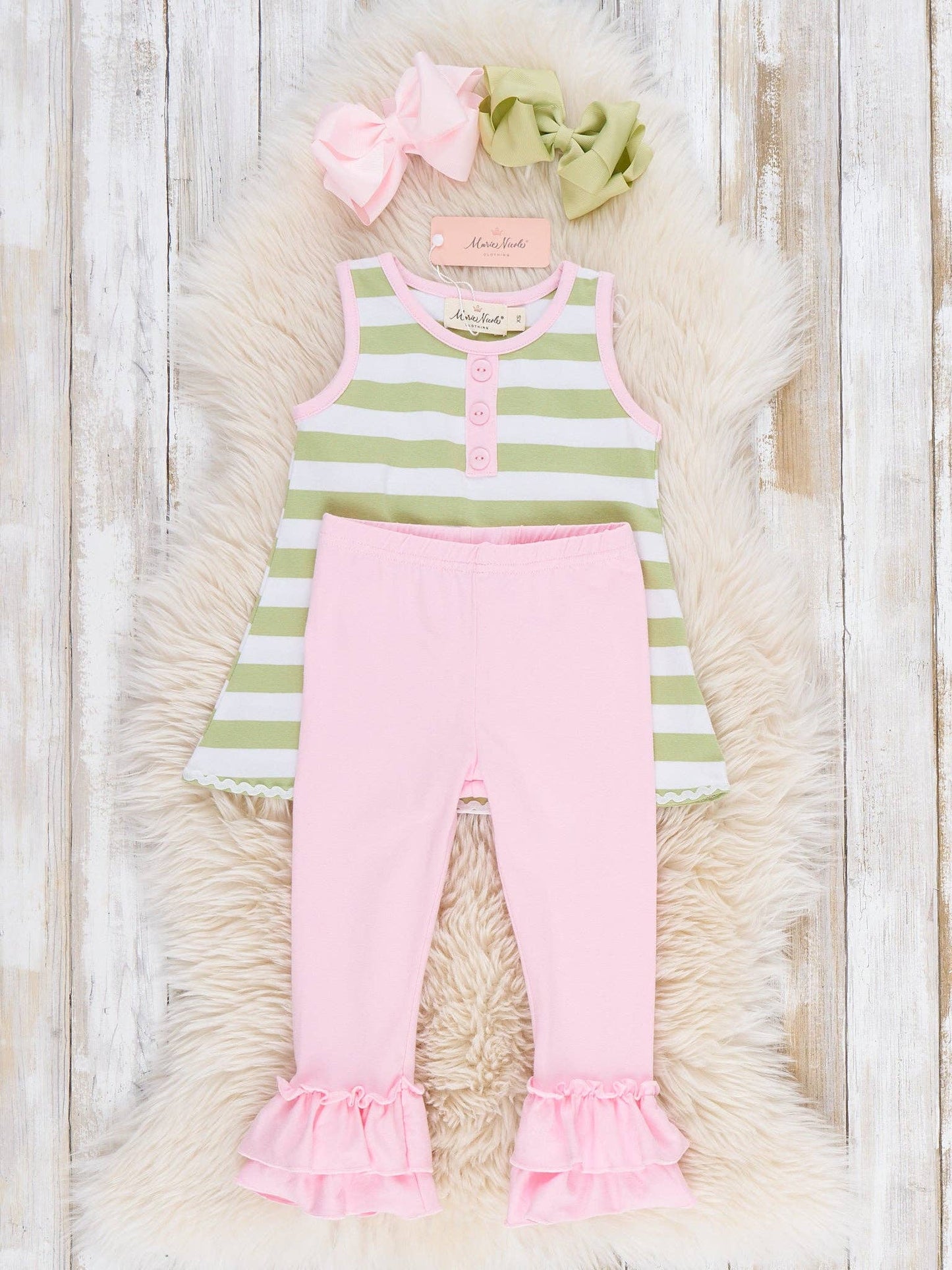 Ribbon Warren Stripe Embroidered Cotton Outfit