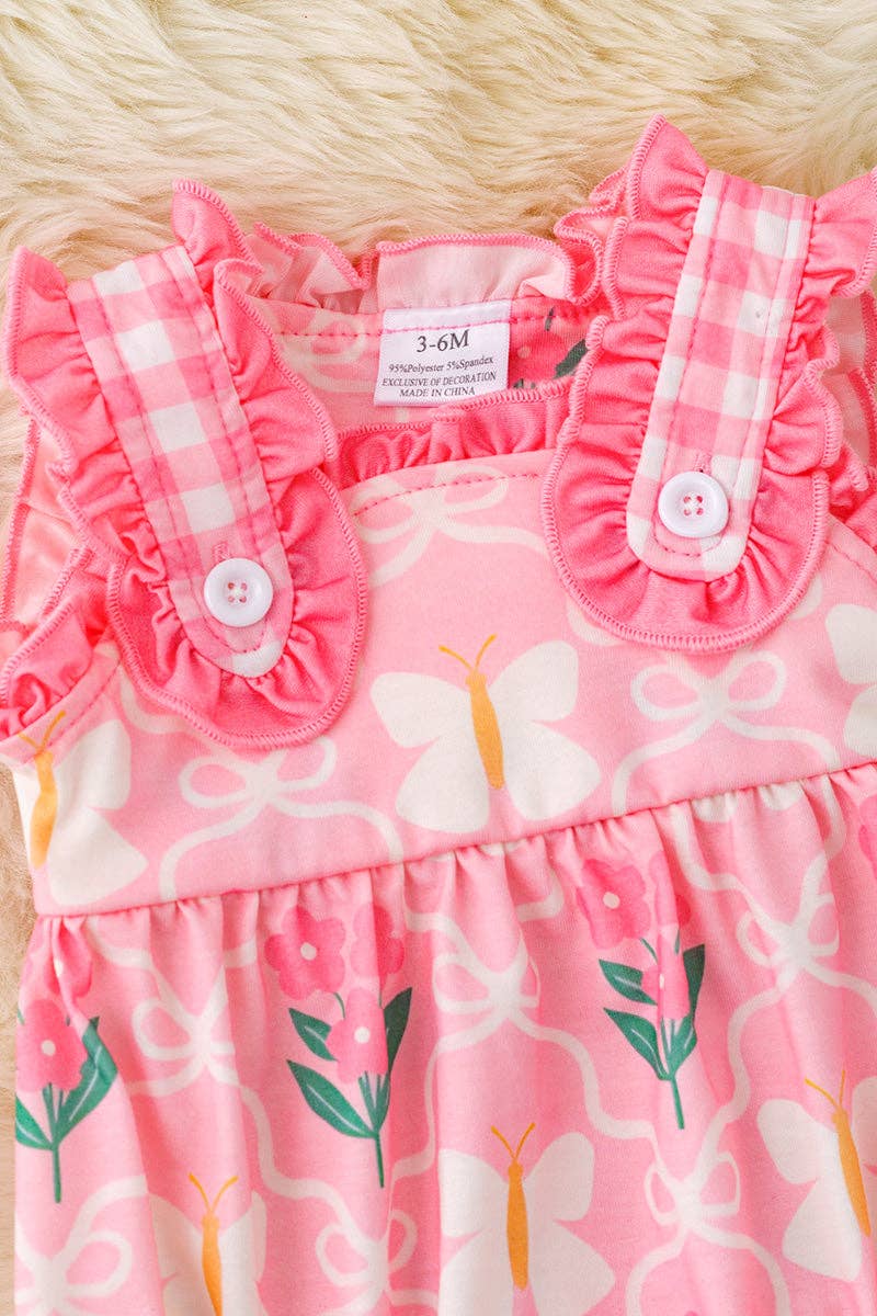 Butterfly & floral printed baby onesie with snaps.