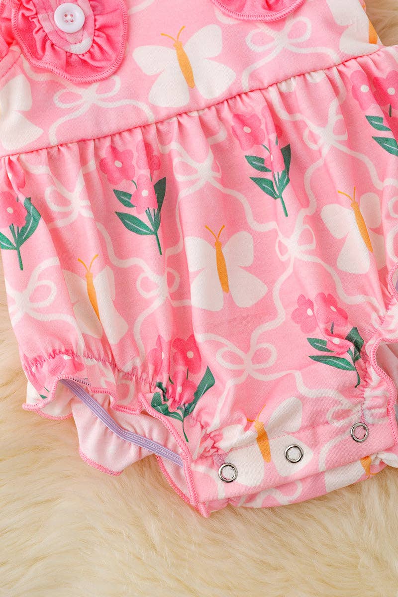 Butterfly & floral printed baby onesie with snaps.