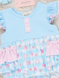 Bowtie Ballpark Ruffle Bubble Romper