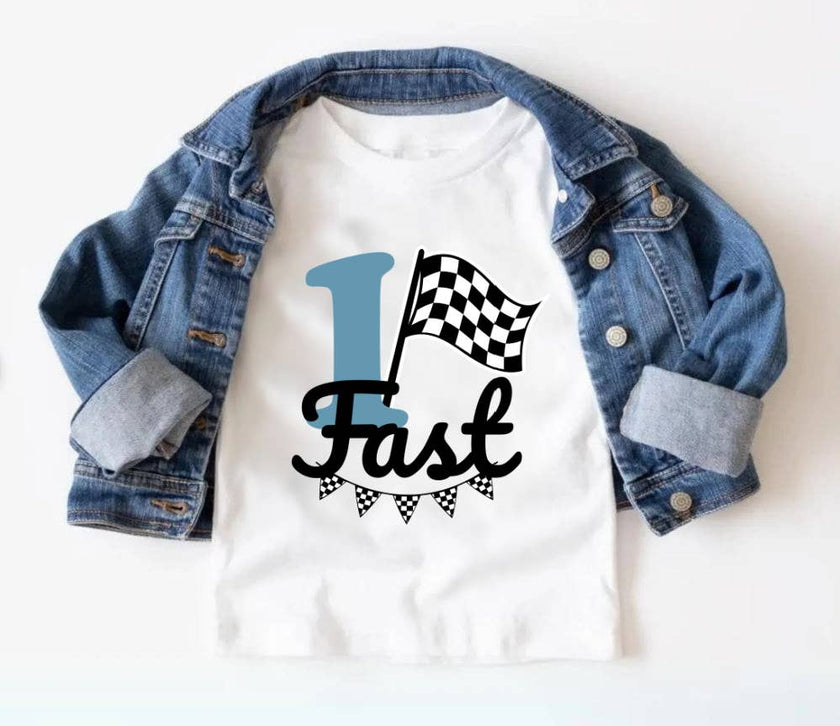 Kids Birthday Tees - Fast 1 Check Flag