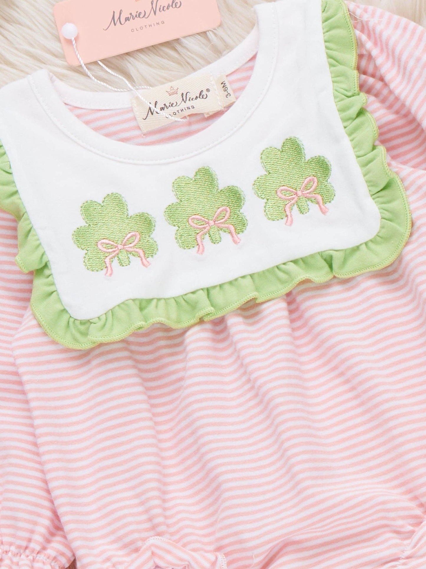 Lucky Lane Embroidered Ruffle Bubble Romper
