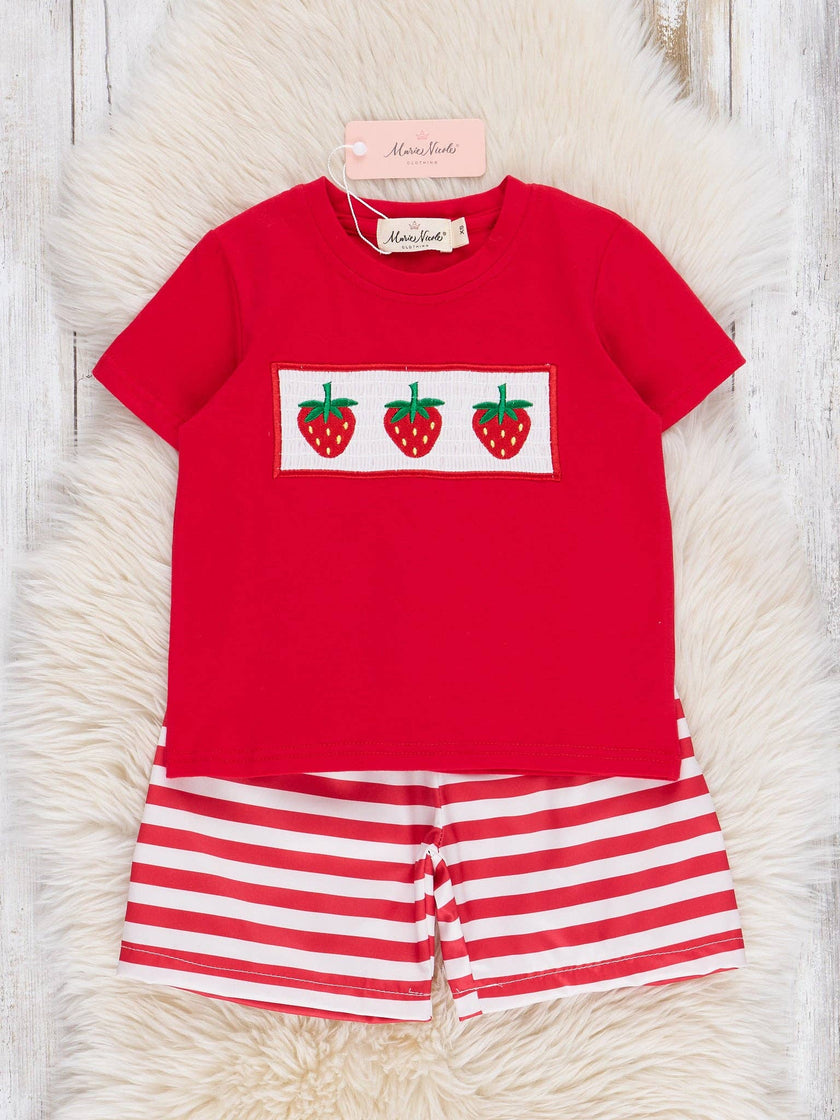 Striped Strawberry Smocked Outfit