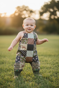 Duck hunt multi-printed path baby romper.