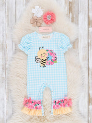Sweet Bee Embroidered Ruffle Romper