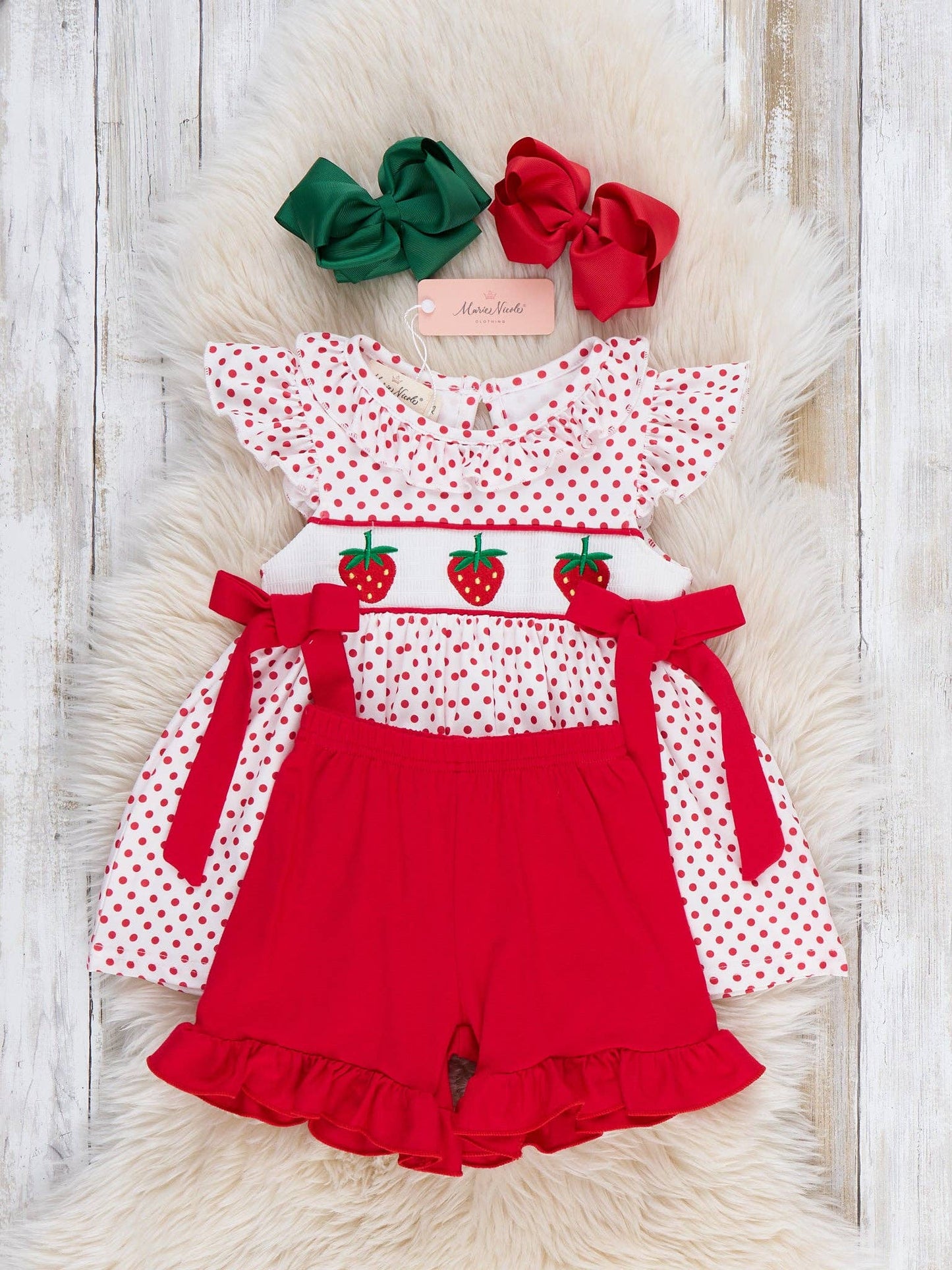 Polka Dot Strawberry Smocked Outfit