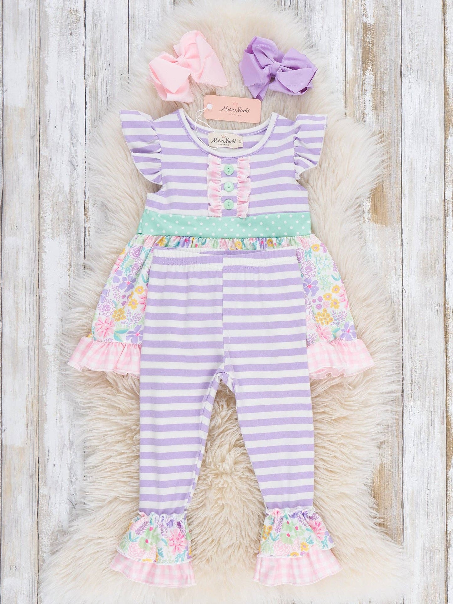 Springtime Petals & Stripes Ruffle Outfit