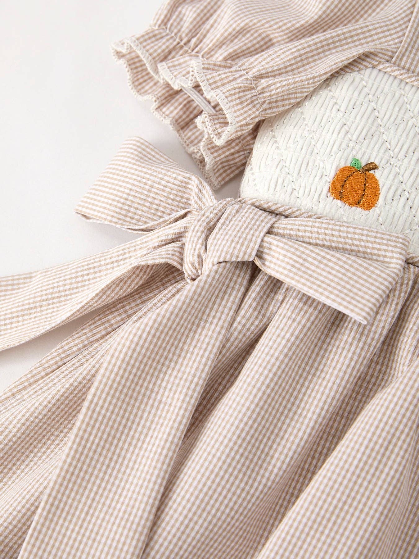 Halloween & Thanksgiving Pumpkin Embroidery Smock Plaid Girls Dress: 6