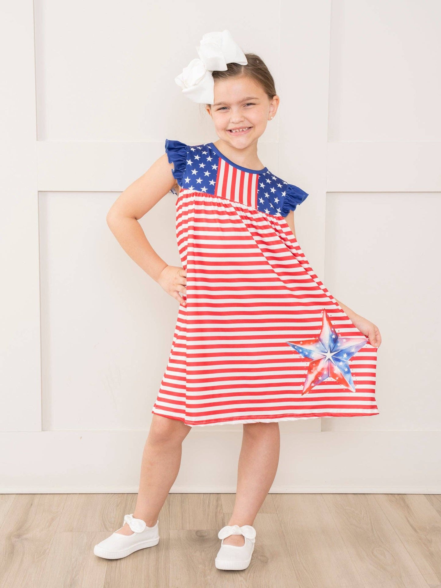 Patriotic Stars & Stripes Ruffle Dress