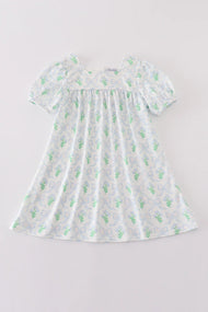 Mommy and Me Green leaves bow print Girls