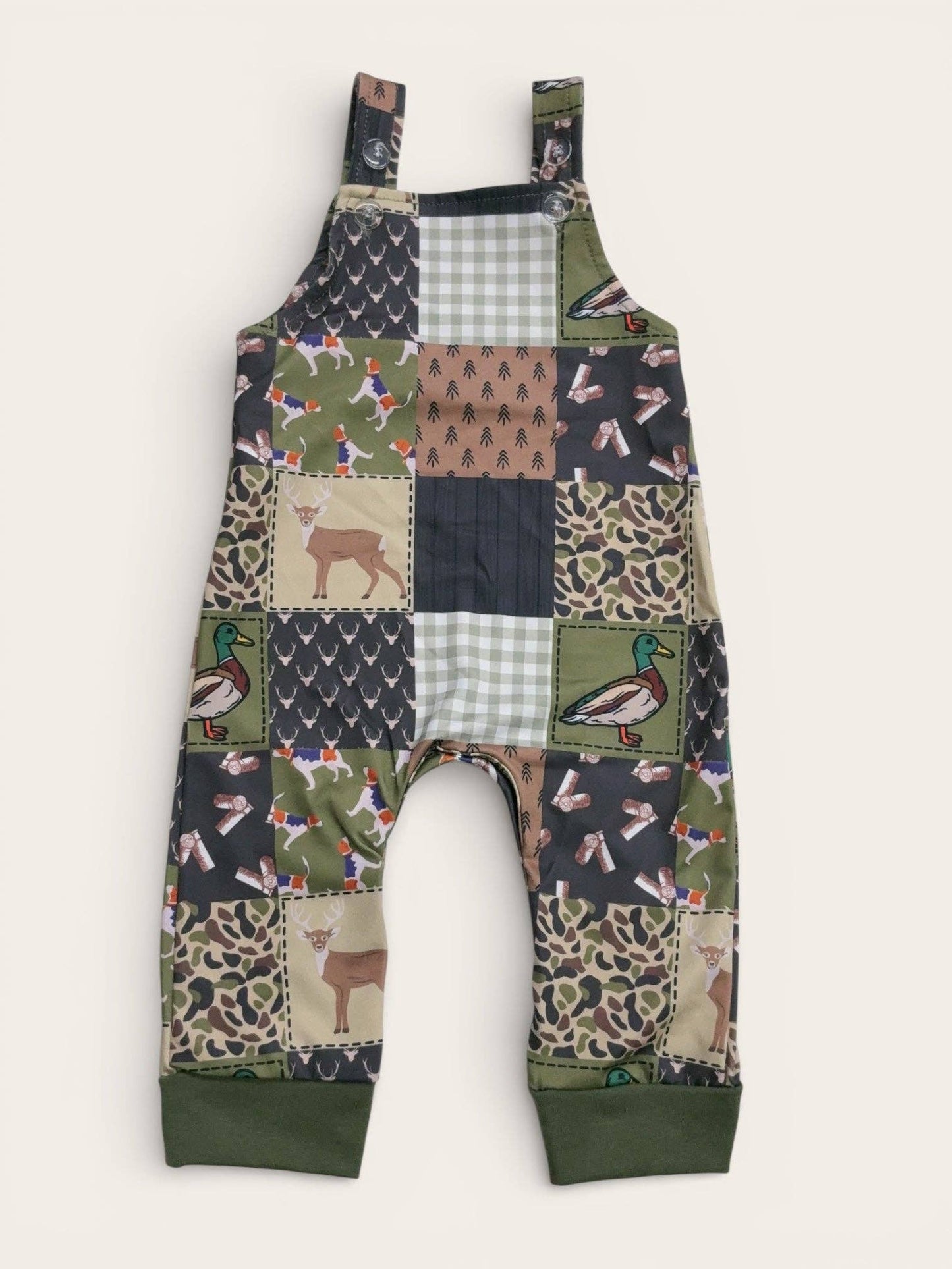 Duck hunt multi-printed path baby romper.