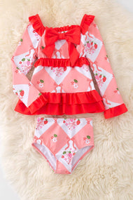 Sweet strawberry & bow printed swim set