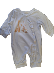 White Romper with Embroidered Rocking Horse and Giraffe