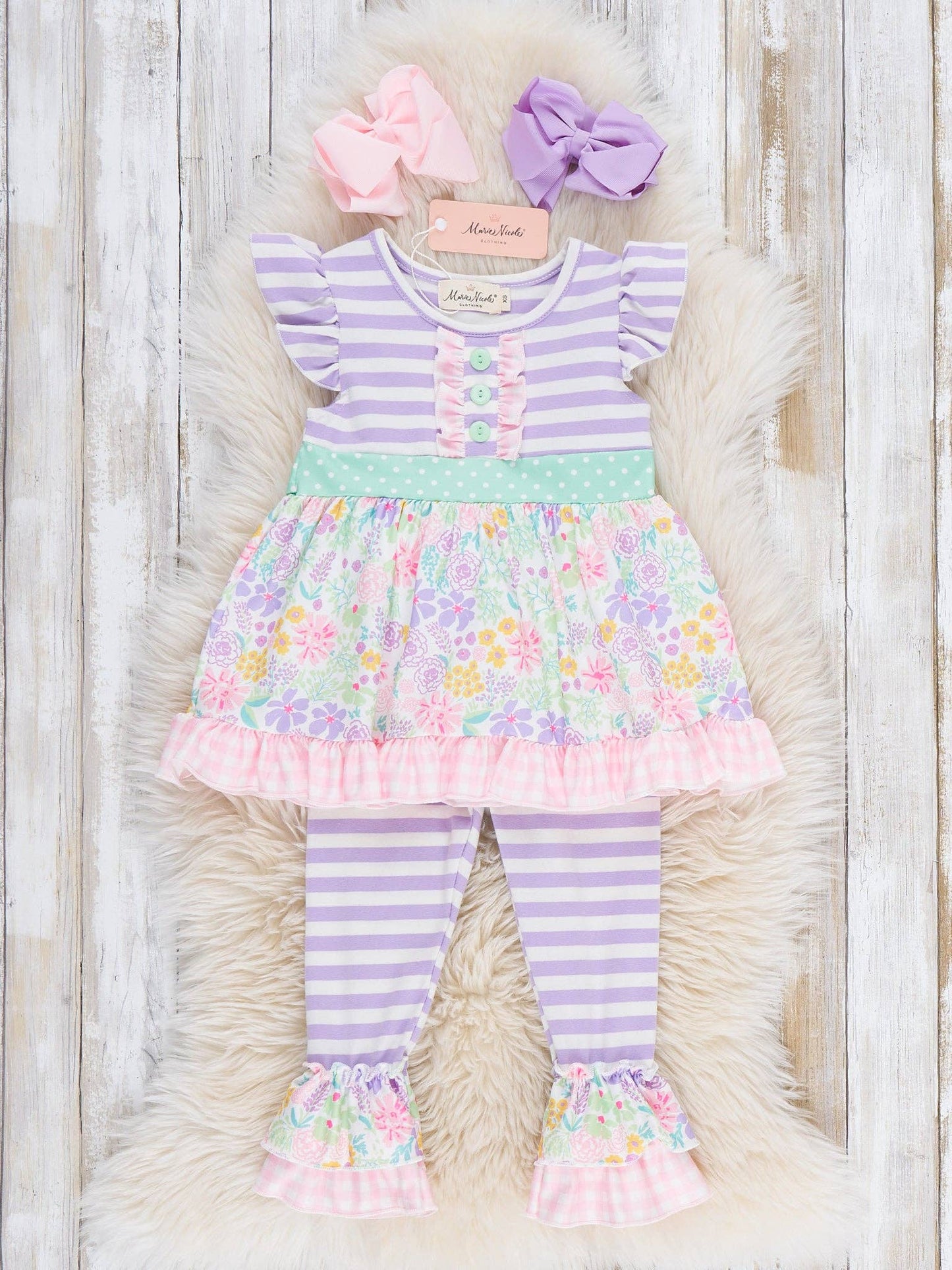 Springtime Petals & Stripes Ruffle Outfit
