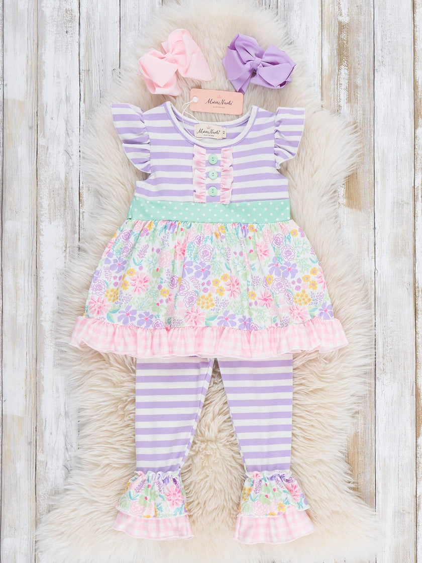 Springtime Petals & Stripes Ruffle Outfit