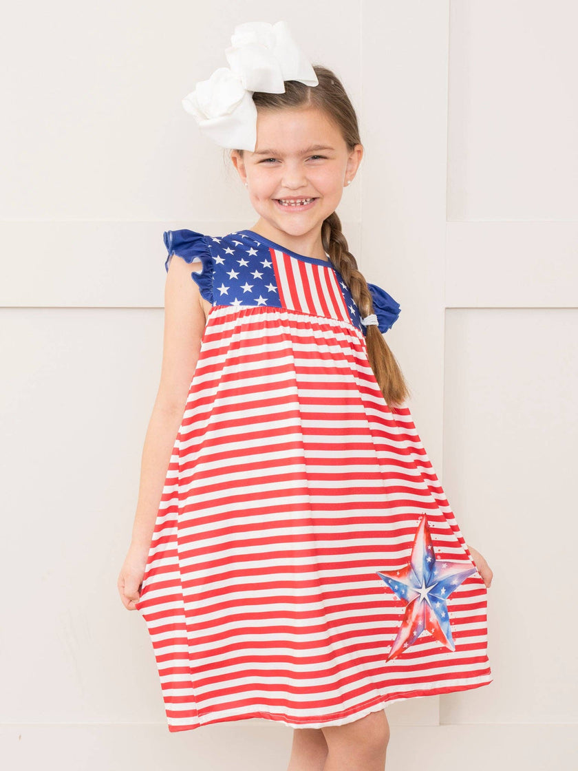 Patriotic Stars & Stripes Ruffle Dress