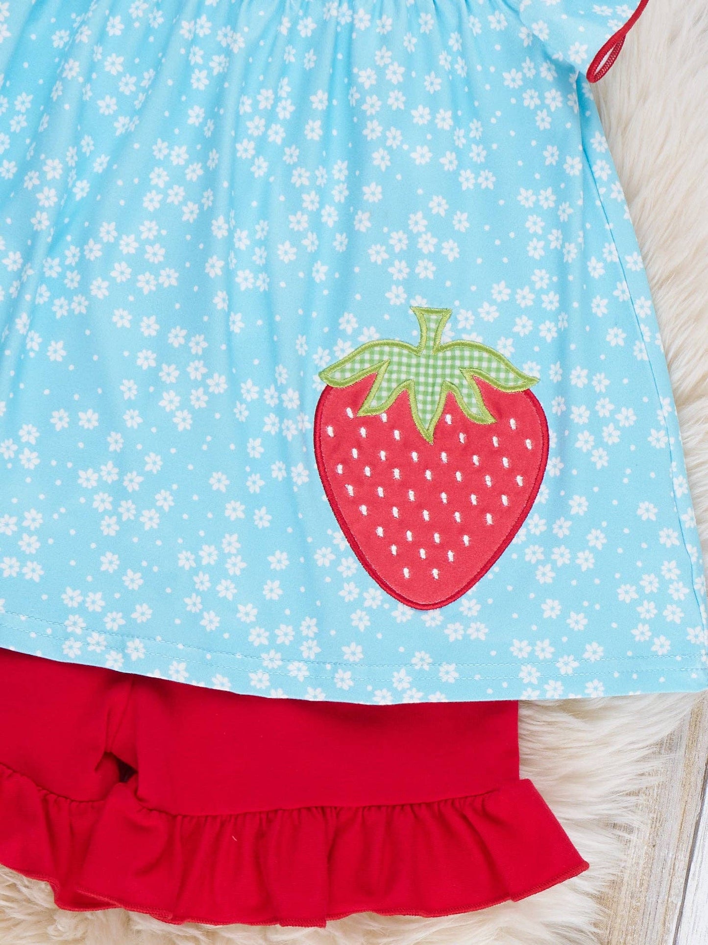 Sweet Strawberry Sky Embroidered Ruffle Outfit