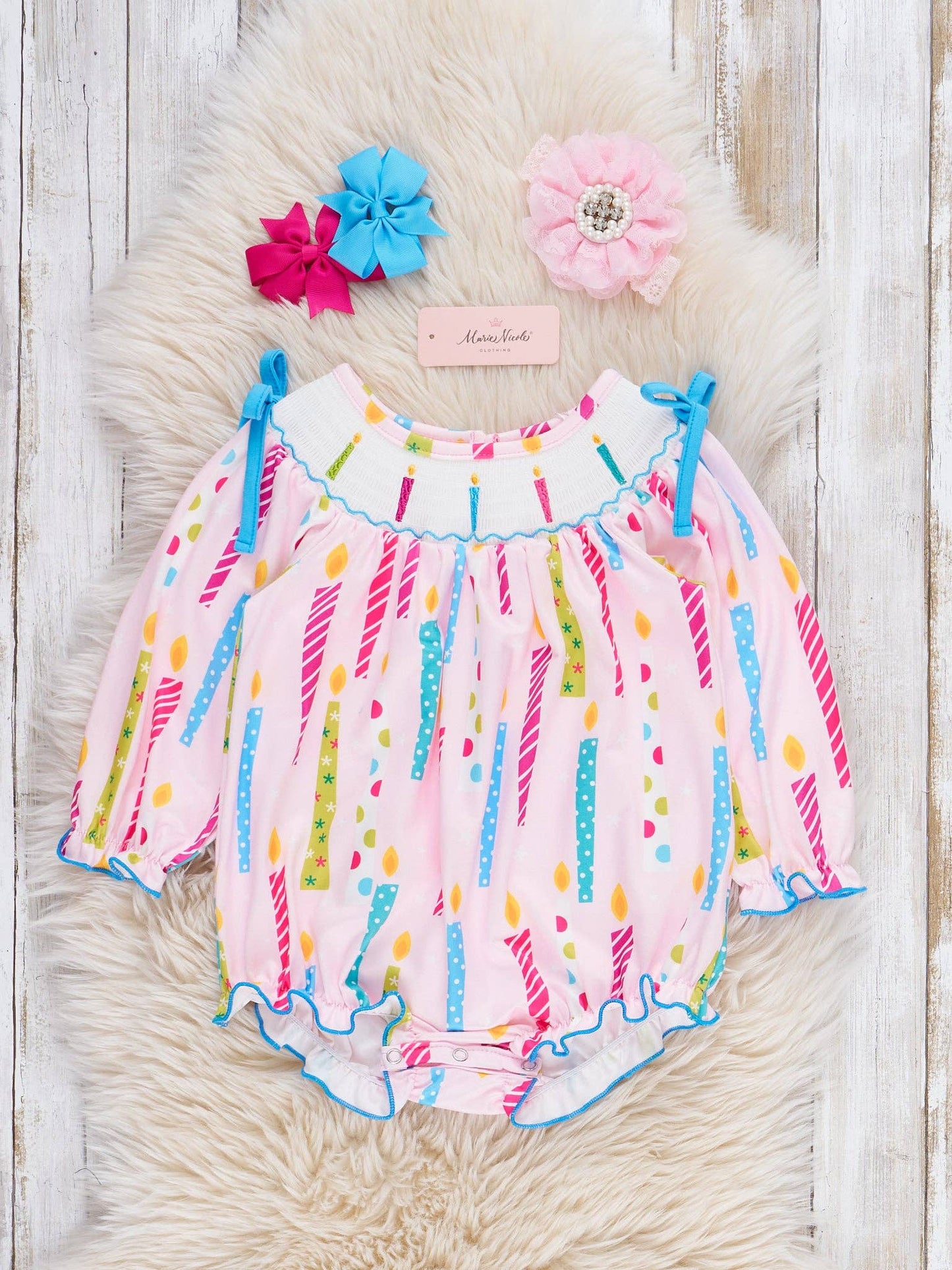 Wish Upon a Candle Smocked Ruffle Bubble Romper