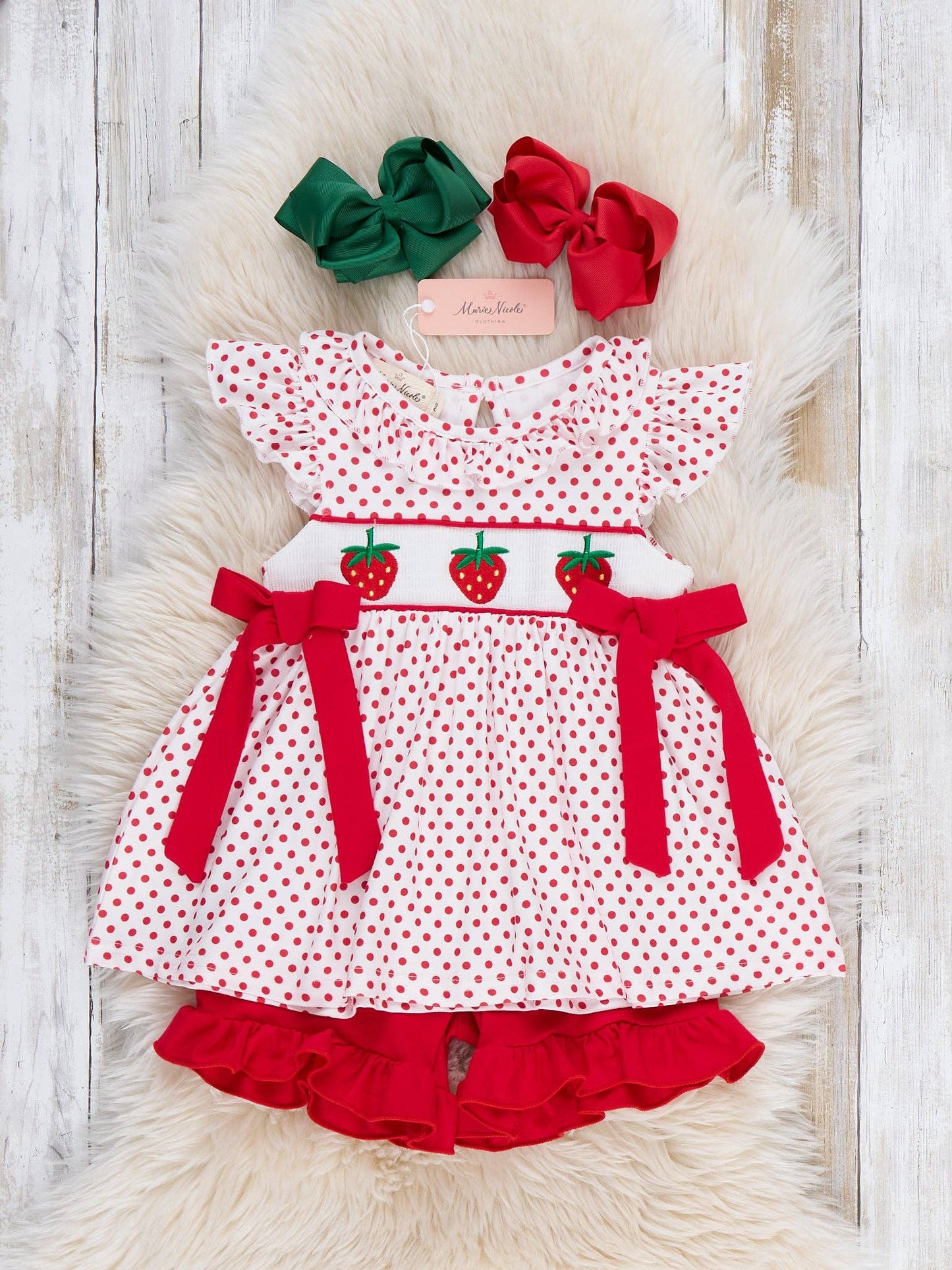 Polka Dot Strawberry Smocked Outfit