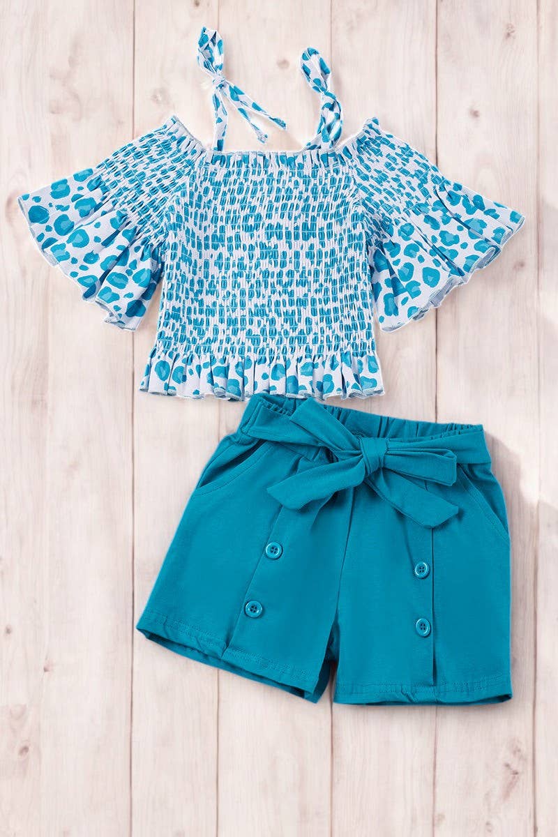 Animal printed cold shoulder top & relaxed fit shorts.