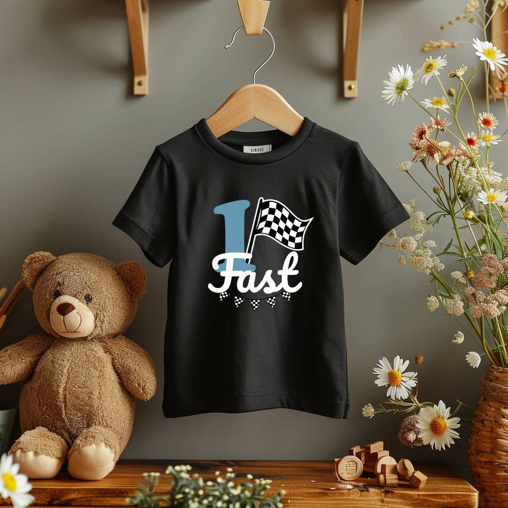 Kids Birthday Tees - Fast 1 Check Flag